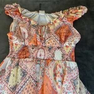 No Boundaries Patchwork Floral Dress Bohemian Smocked Waist Sleeveless Womens L
